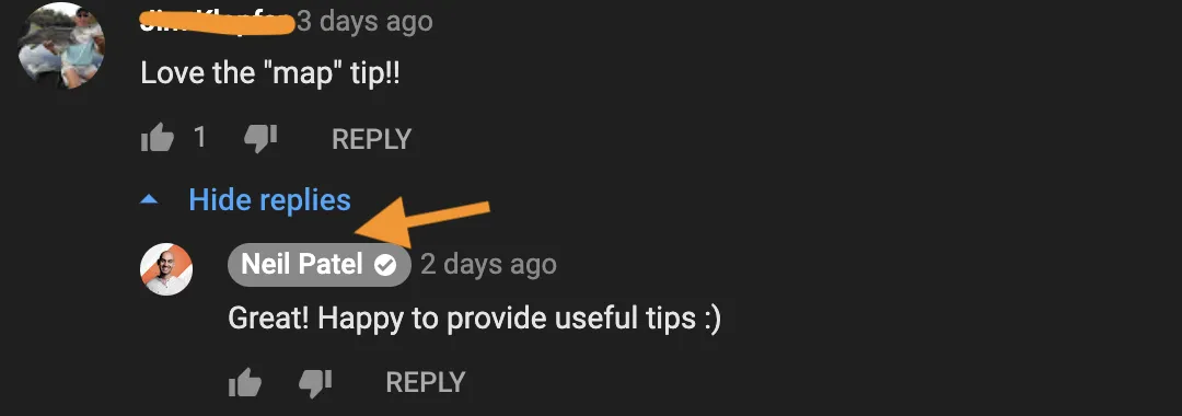 Neil Patel answering youtube comments