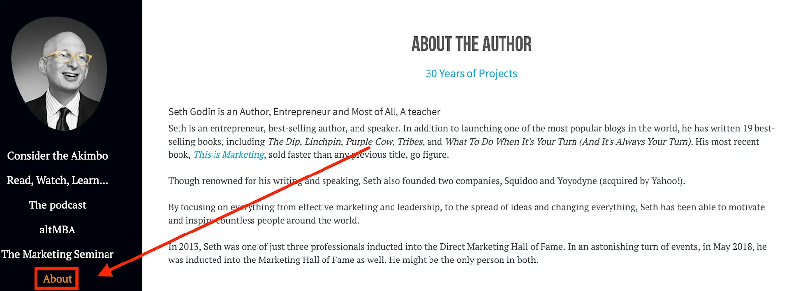 Seth Godin’s about page