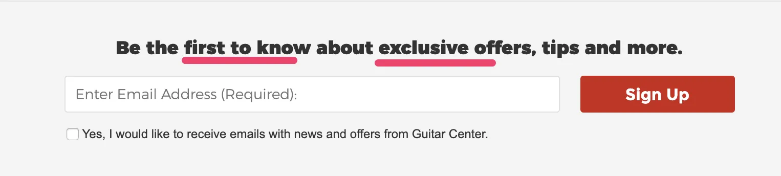 Guitar center headline with power words